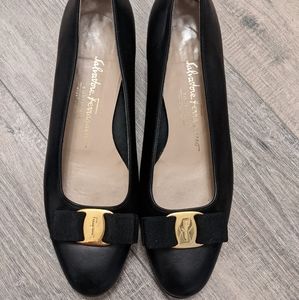 Black Salvatore Ferragamo Kitten Heel Pumps